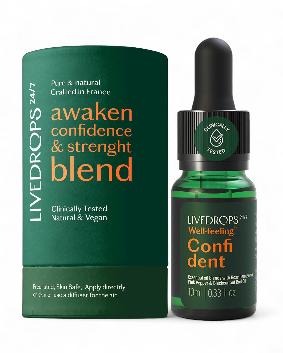 Livedrops 24/7 Confident essential oil bottle with Rose Damascena