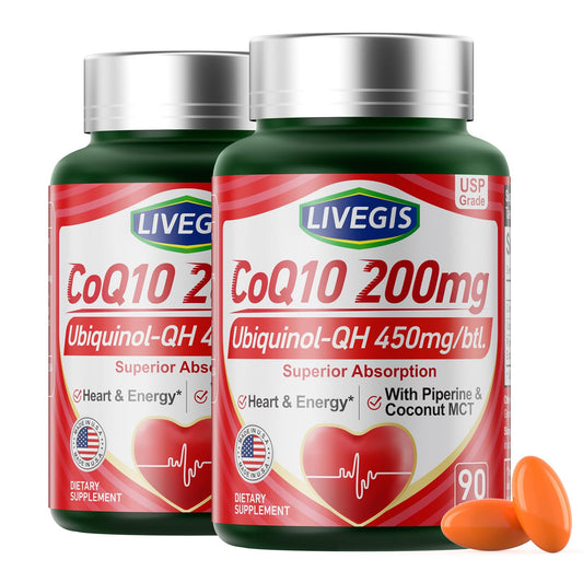LIVEGIS CoQ10 200mg softgels bottle with label