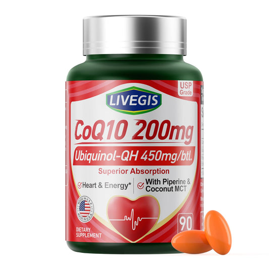 LIVEGIS CoQ10 200mg softgels bottle front view
