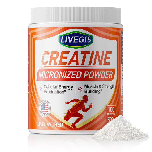 LIVEGIS Creatine Monohydrate 500g unflavored front label
