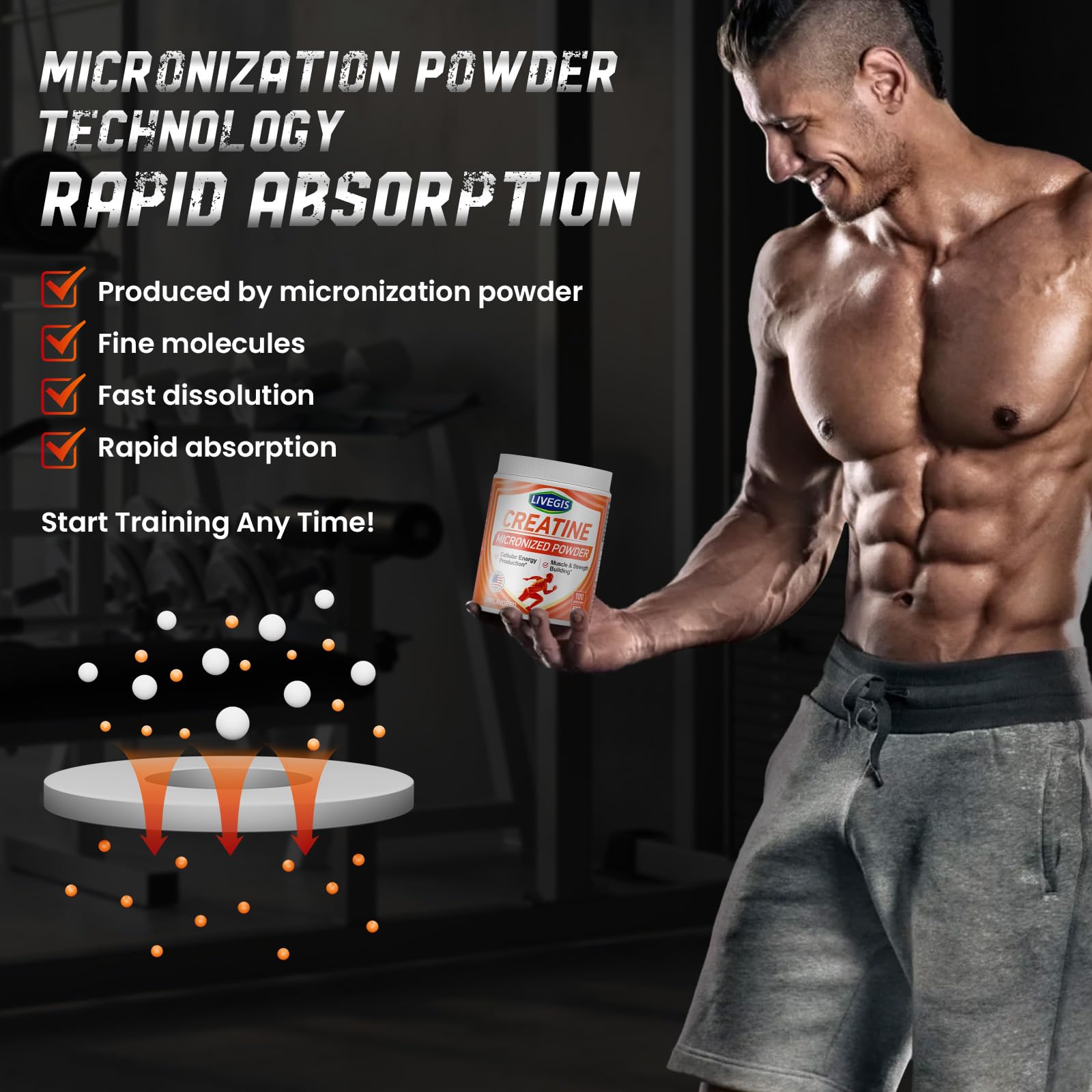 Keto-friendly unflavored LIVEGIS Creatine packaging