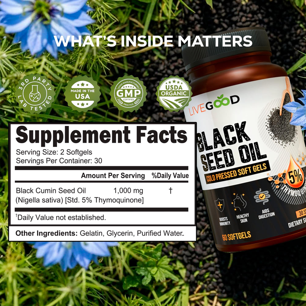 LIVEGOOD Black Seed Oil Capsules bottle close-up