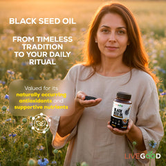 Two LIVEGOOD Black Seed Oil Capsules capsules close-up