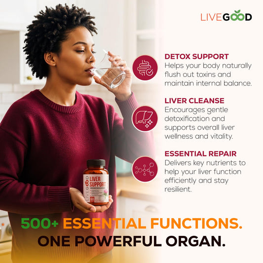 Liver support ingredients on label: milk thistle, dandelion root, turmeric
