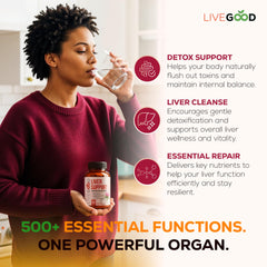 Liver support ingredients on label: milk thistle, dandelion root, turmeric
