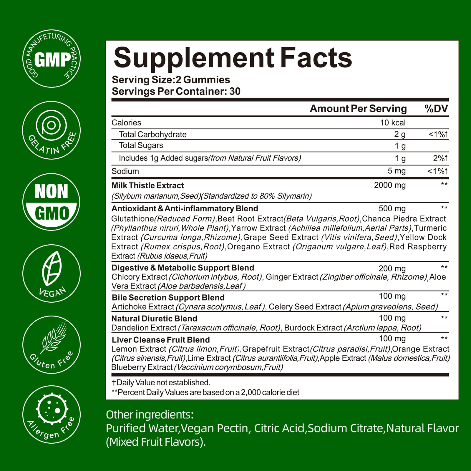 Product label showing Milk Thistle, Turmeric, Dandelion Root and Artichoke