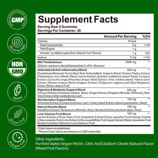 Product label showing Milk Thistle, Turmeric, Dandelion Root and Artichoke