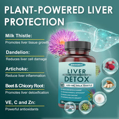 Liver detox ingredients including dandelion, artichoke, chicory root and beetroot