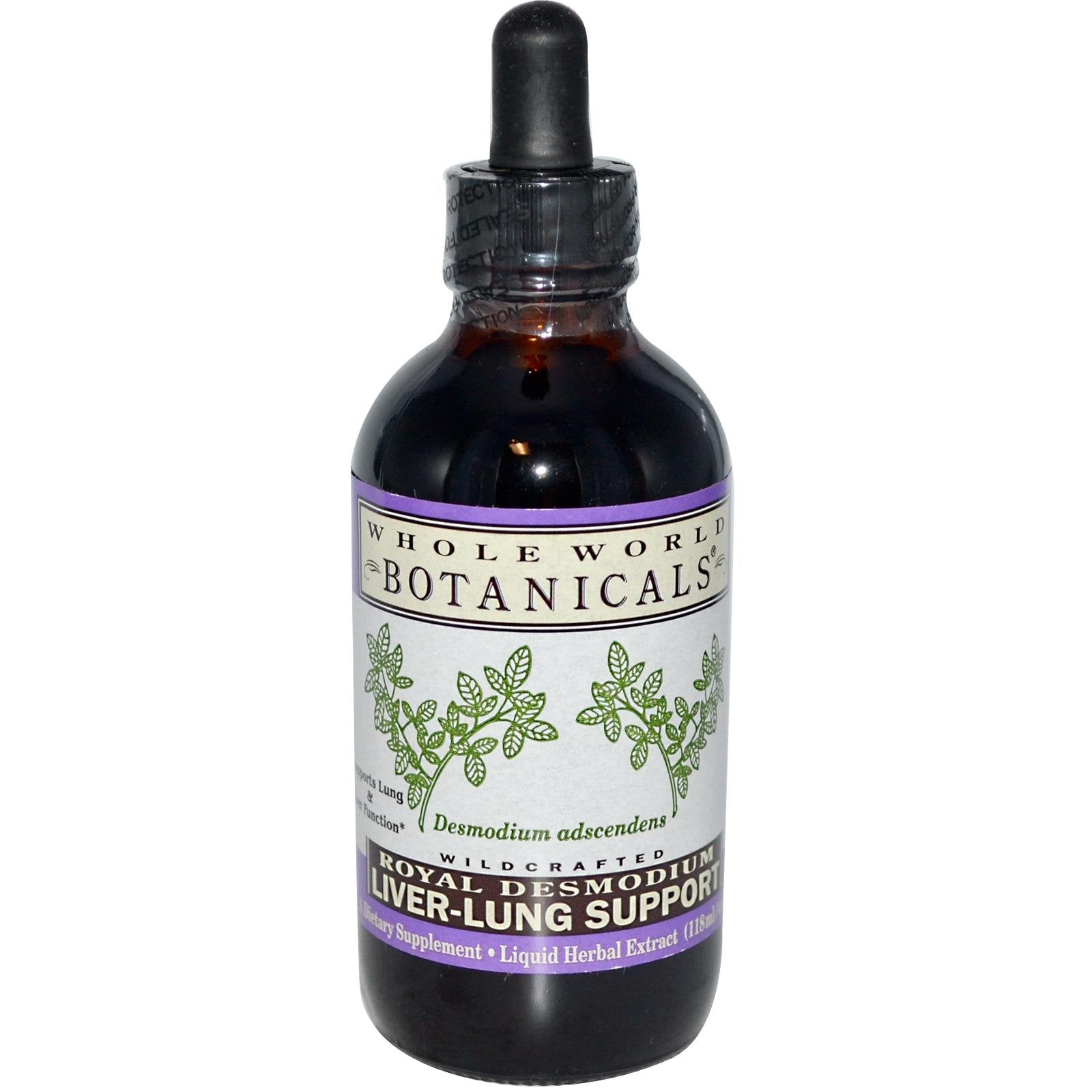Bottle of Whole World Botanicals Liver Lung Support Royal Desmodium 4 oz