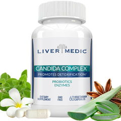 Bottle of Liver Medic Candida Complex Digestive Enzymes & Probiotic Cleanse – 120 Caps