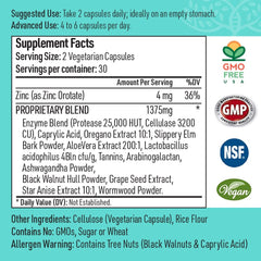 Slippery elm, ashwagandha, caprylic acid and grape seed extract ingredients