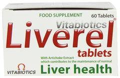 Nutrition facts on Liverel bottle label