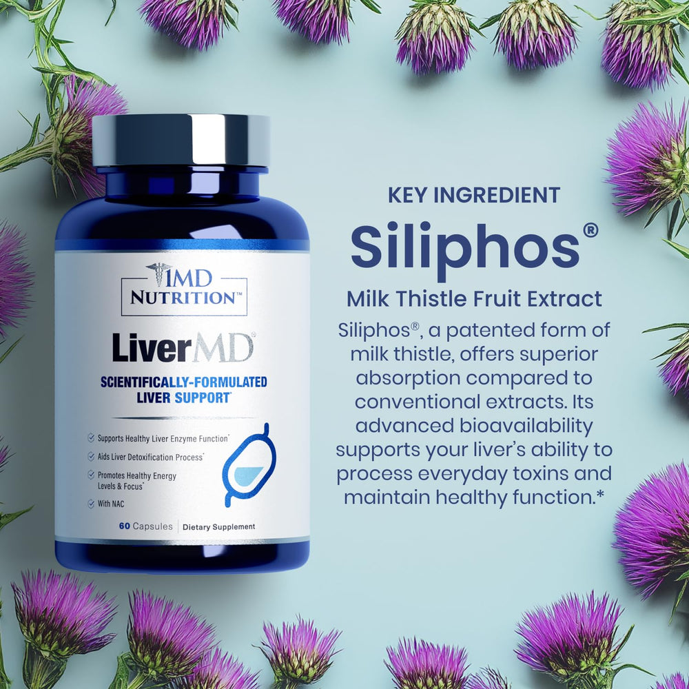 LiverMD bottle displaying 60 capsules
