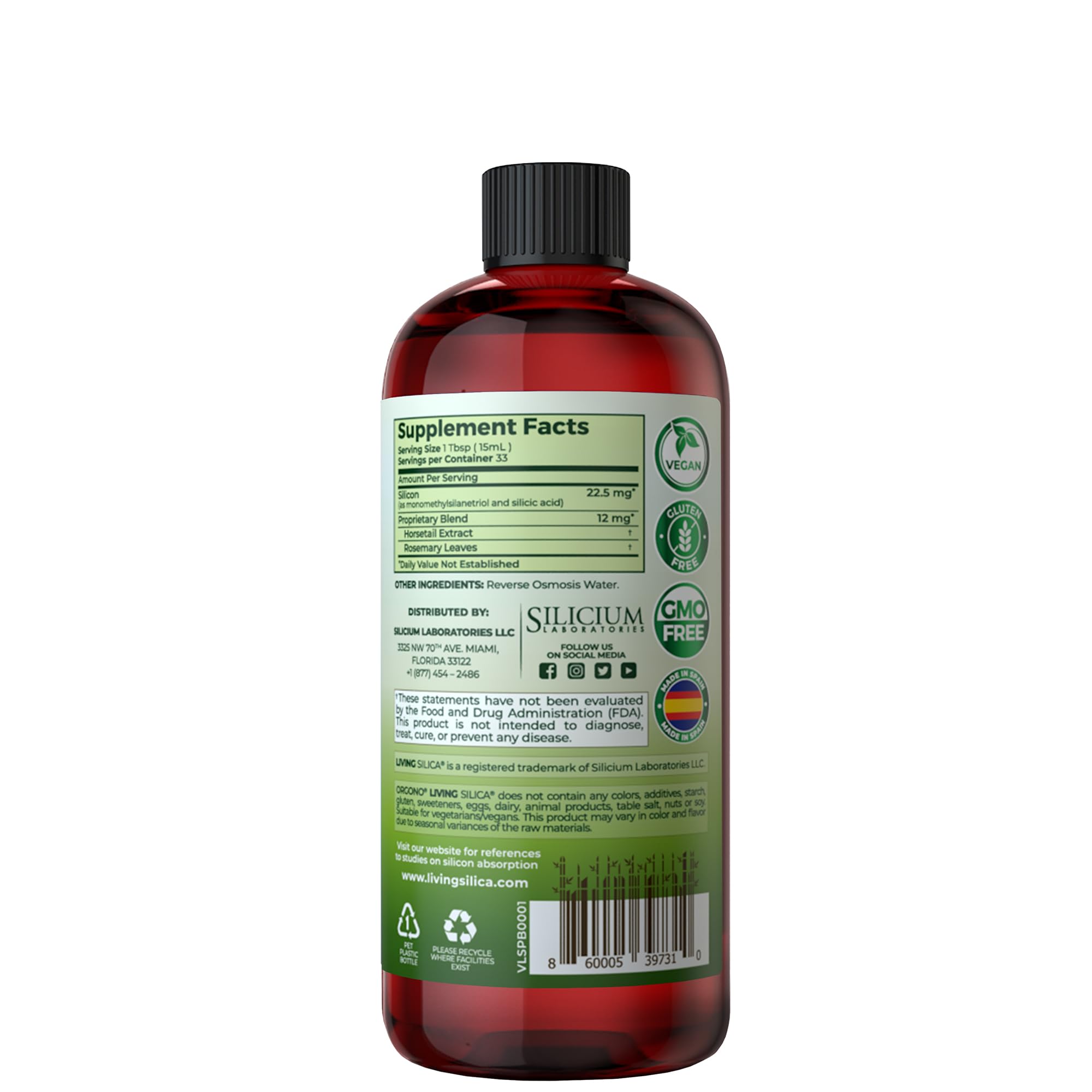 Front view of Living Silica bottle (500 ml)