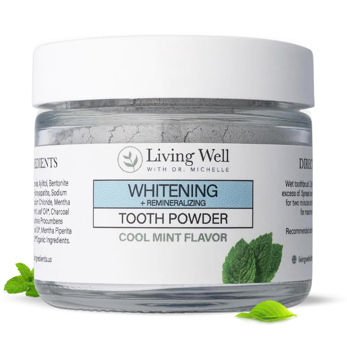 Packaging for Living Well with Dr. Michelle Remineralizing Tooth Powder Cool Mint