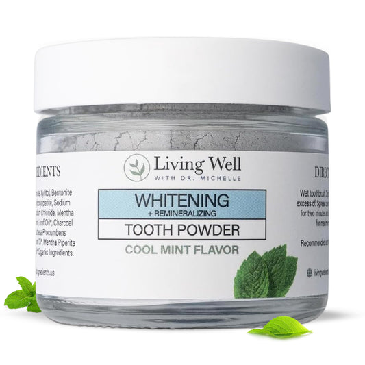 Packaging for Living Well with Dr. Michelle Remineralizing Tooth Powder Cool Mint