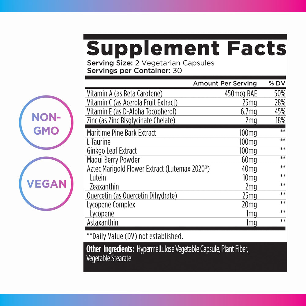 Supplement facts and ingredient list on packaging