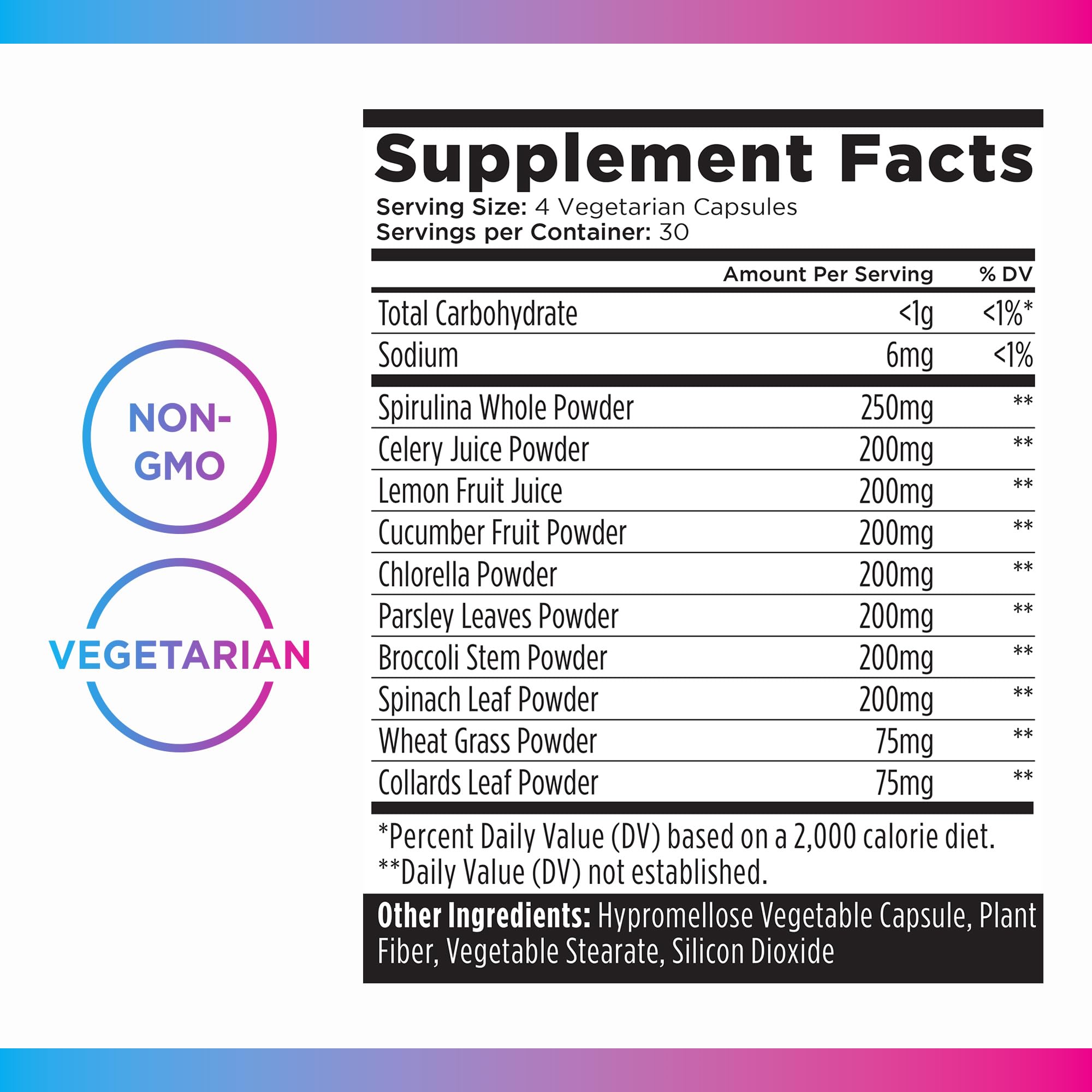 Non-GMO, vegetarian-friendly green supplement capsules