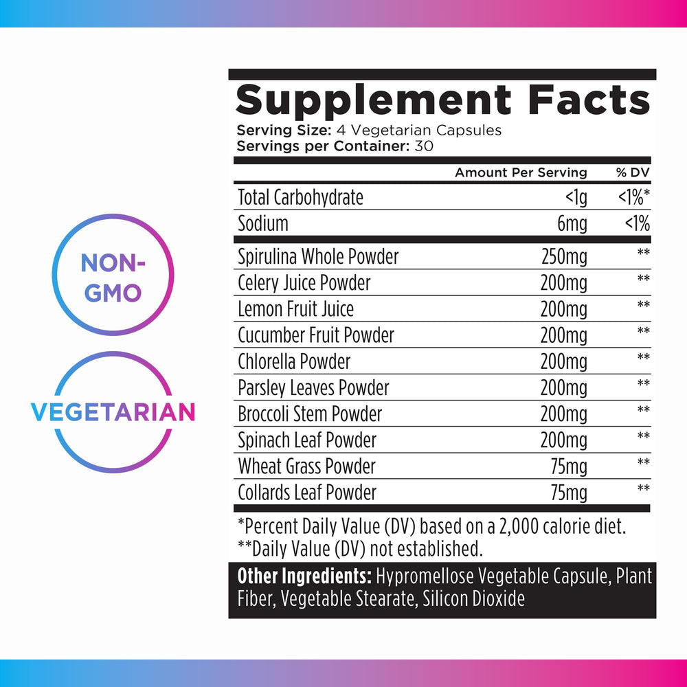 Non-GMO, vegetarian-friendly green supplement capsules
