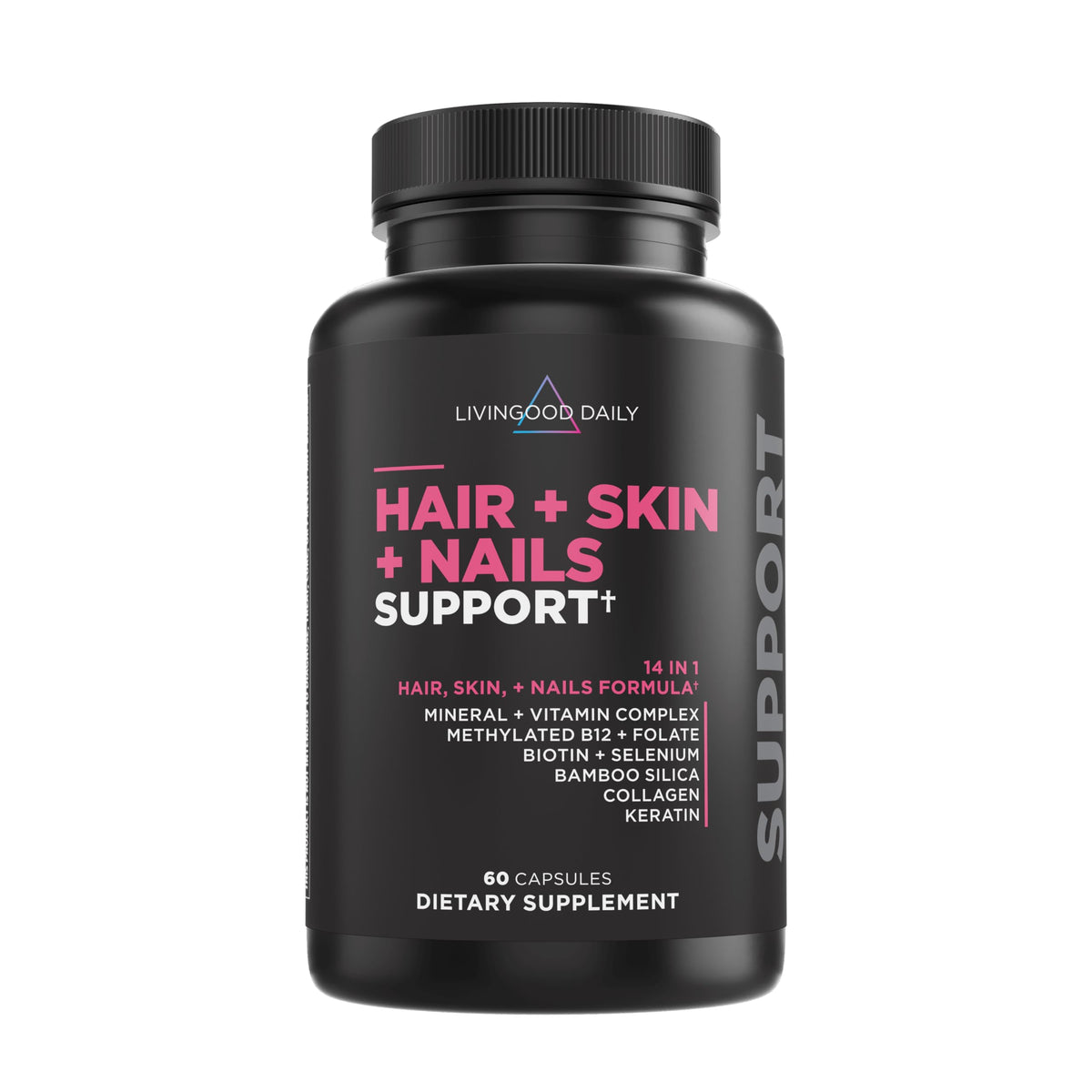 Livingood Daily Hair, Skin & Nails bottle and capsules