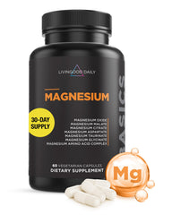 Livingood Daily magnesium bottle and capsules promoting daily wellness.