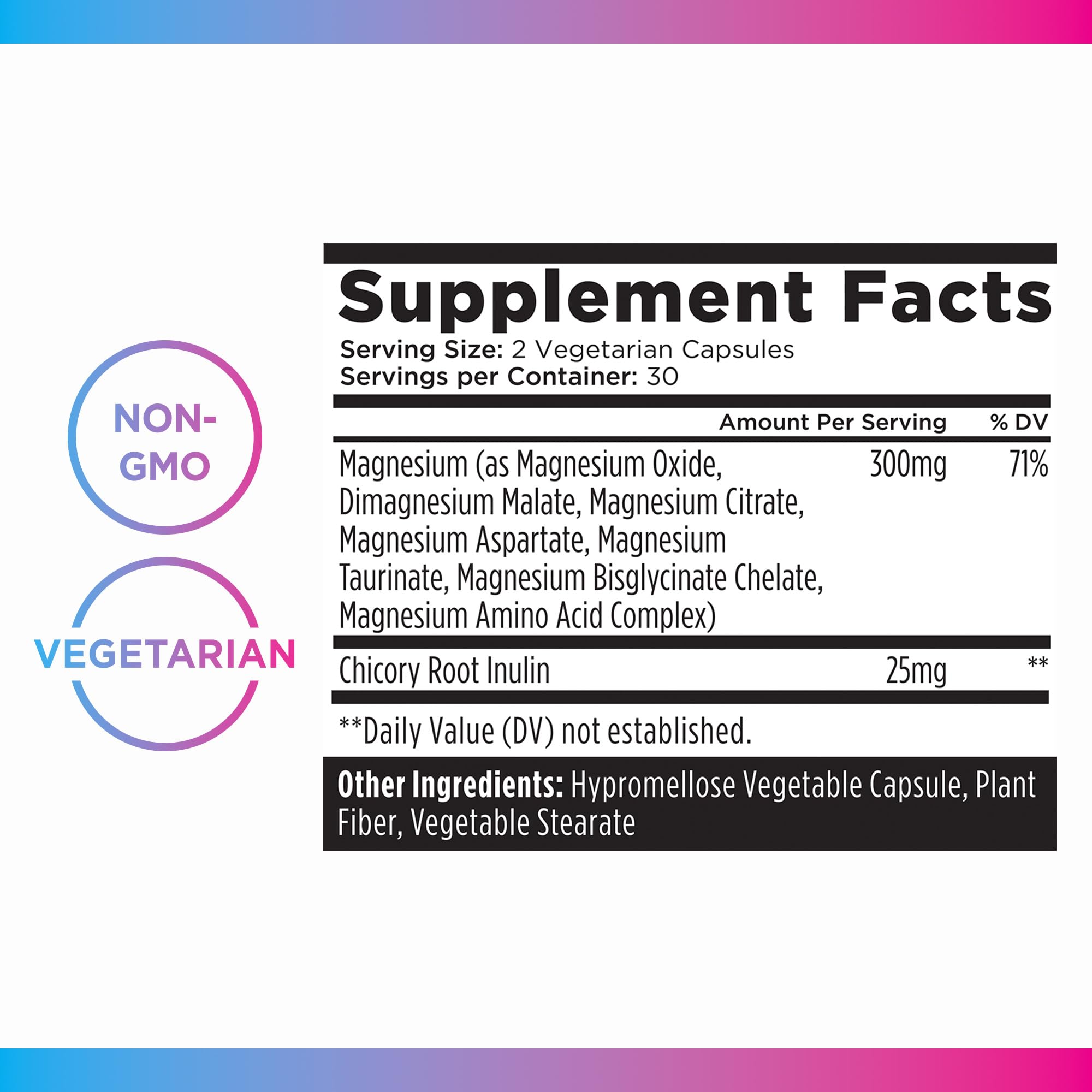 Product packaging highlighting vegan, gluten-free magnesium formula.