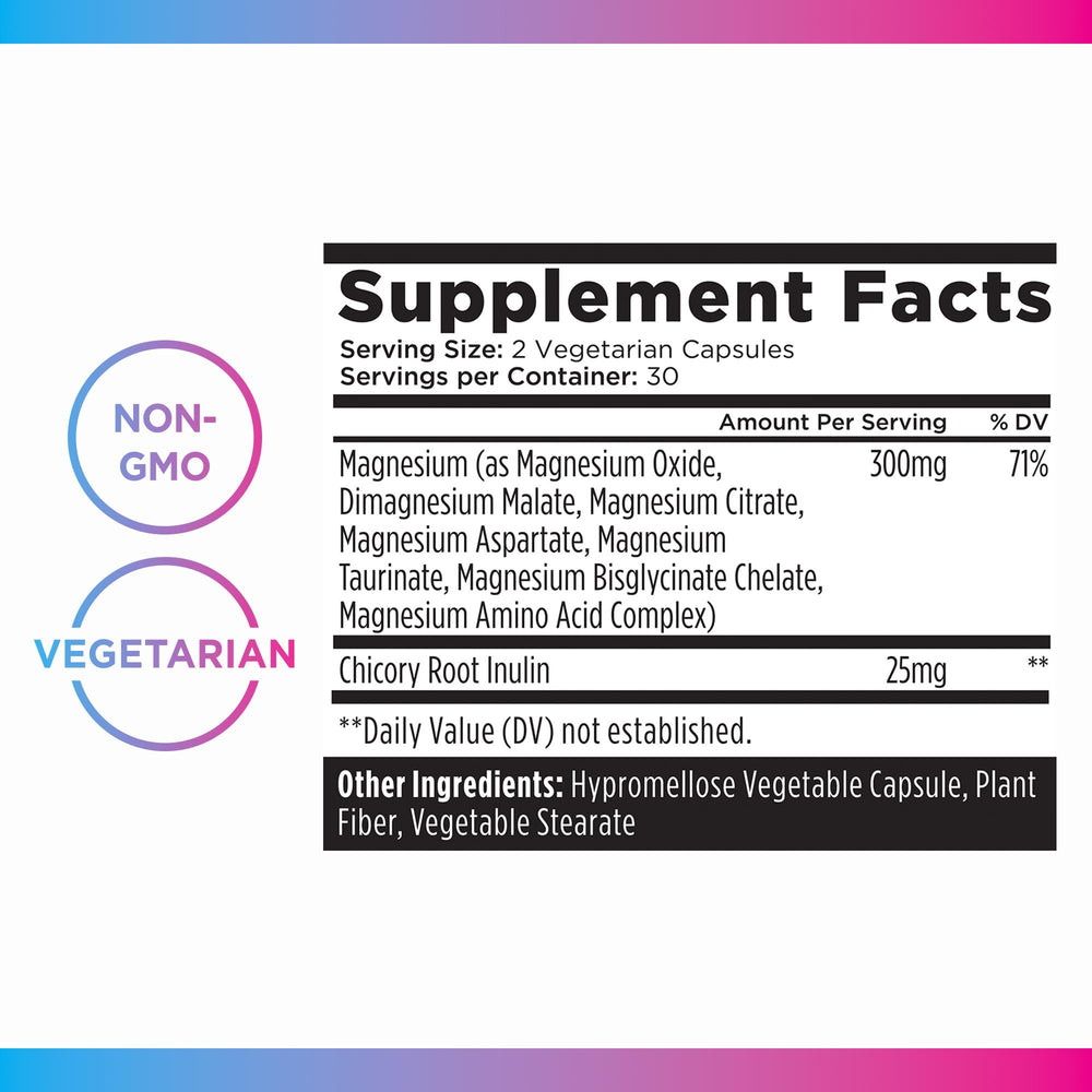 Product packaging highlighting vegan, gluten-free magnesium formula.
