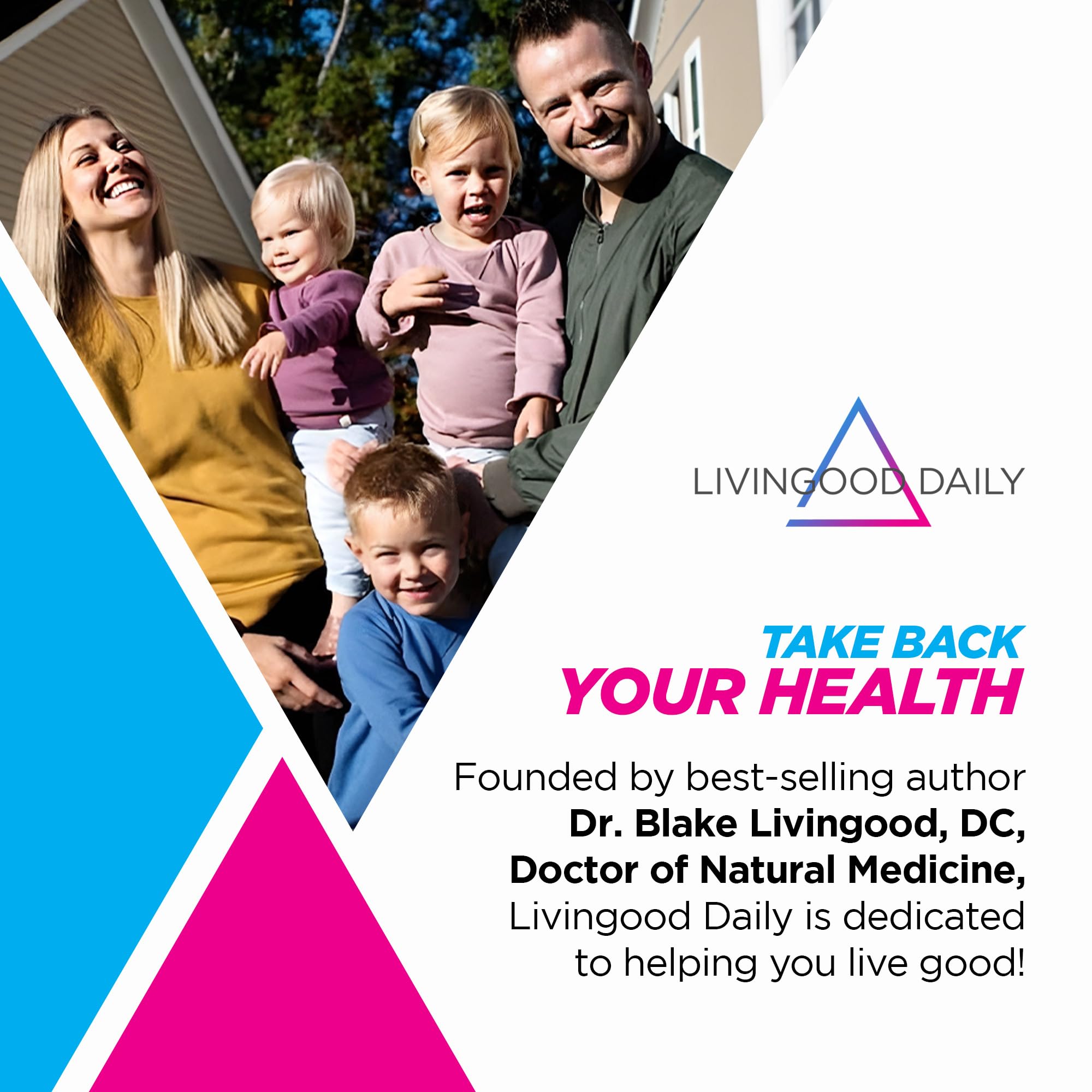 Livingood Daily packaging highlighting shelf-stable unflavored powder for easy daily use.