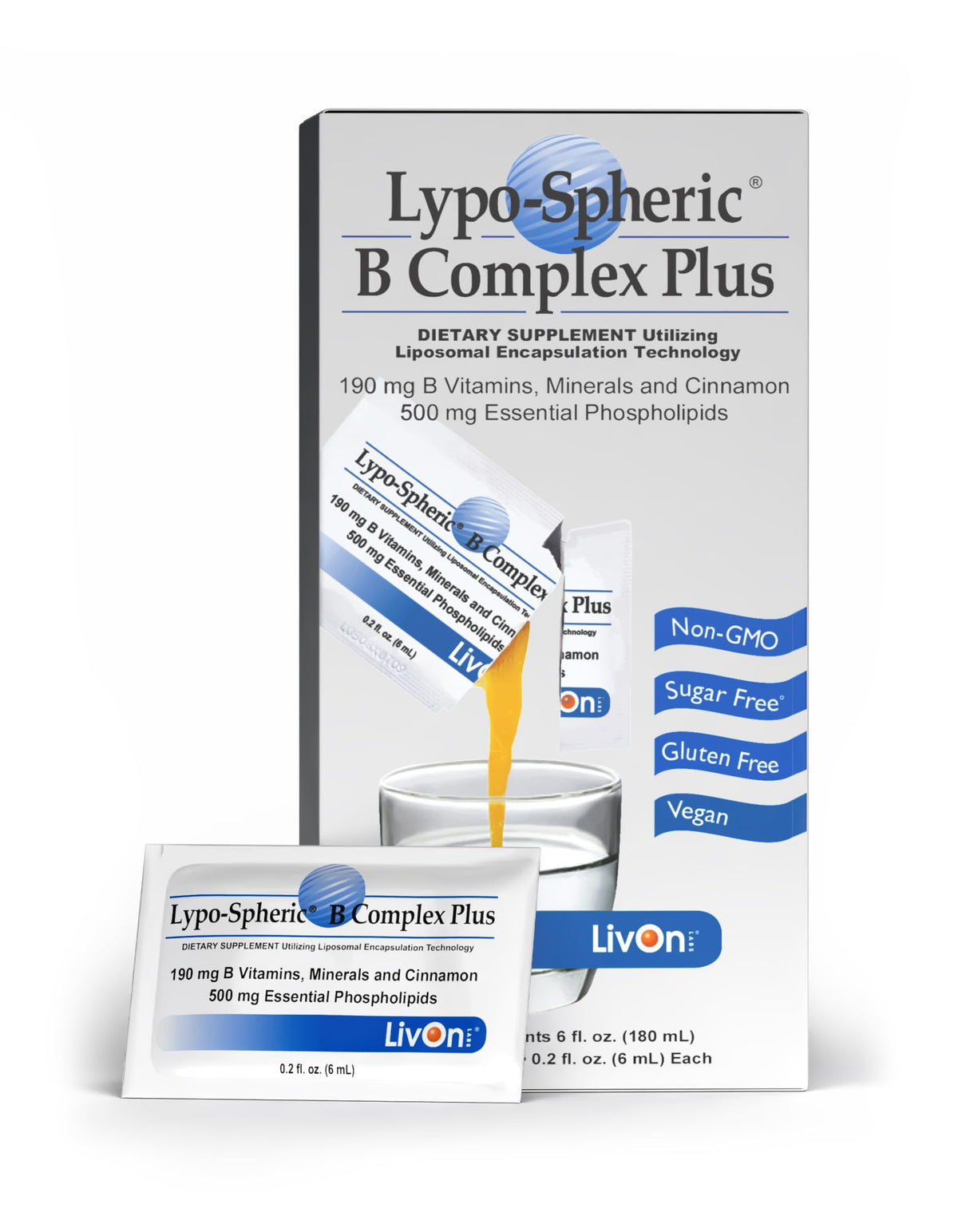 Packaging for LivOn Lypo-Spheric B Complex Plus 30 packets