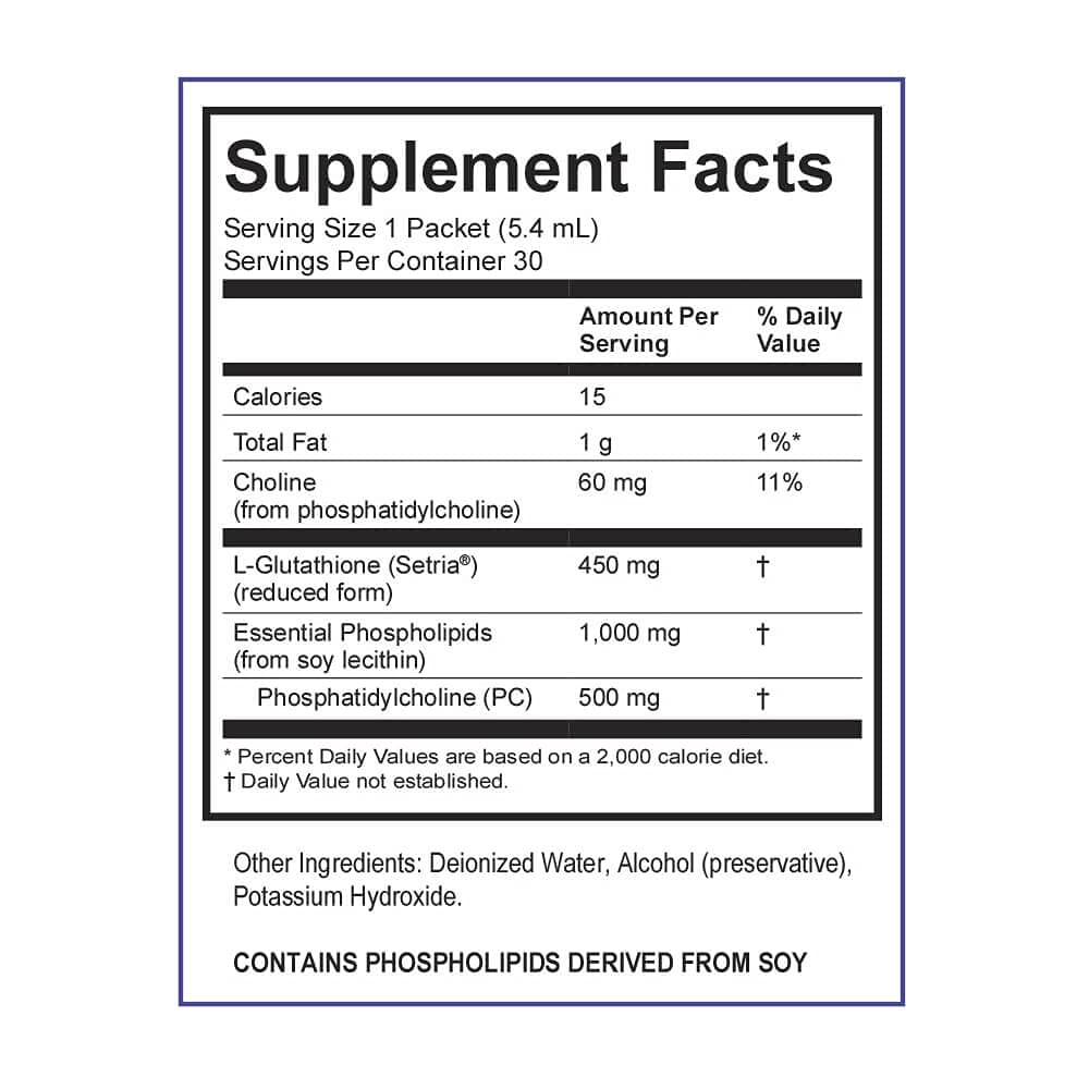 Front label showing 450 mg Glutathione per packet