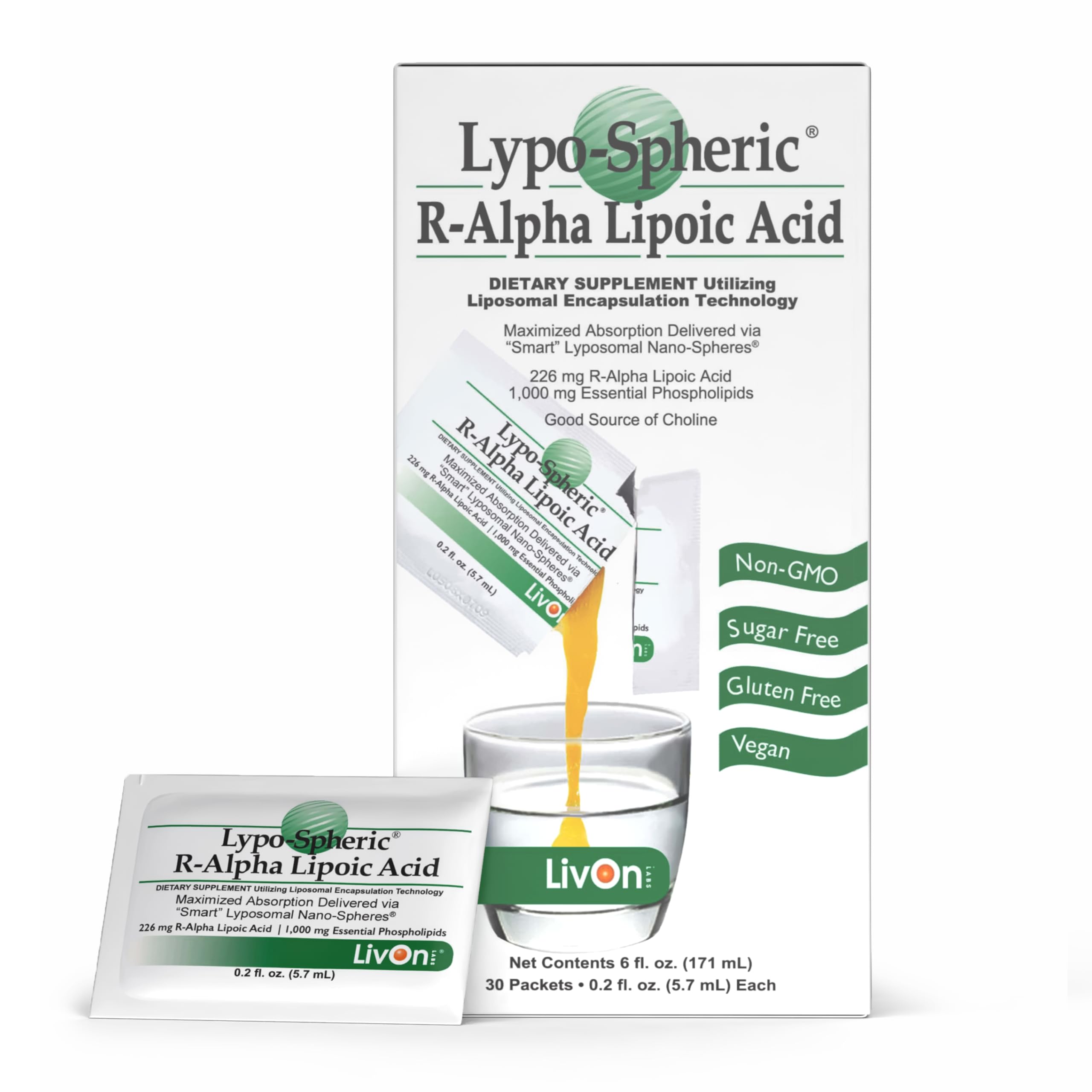LivOn Lypo-Spheric R-Alpha Lipoic Acid 30-pack packets label