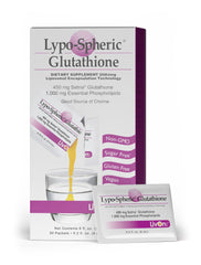 LivOn Lypo-Spheric Glutathione bottle highlighting liposome delivery for enhanced absorption.