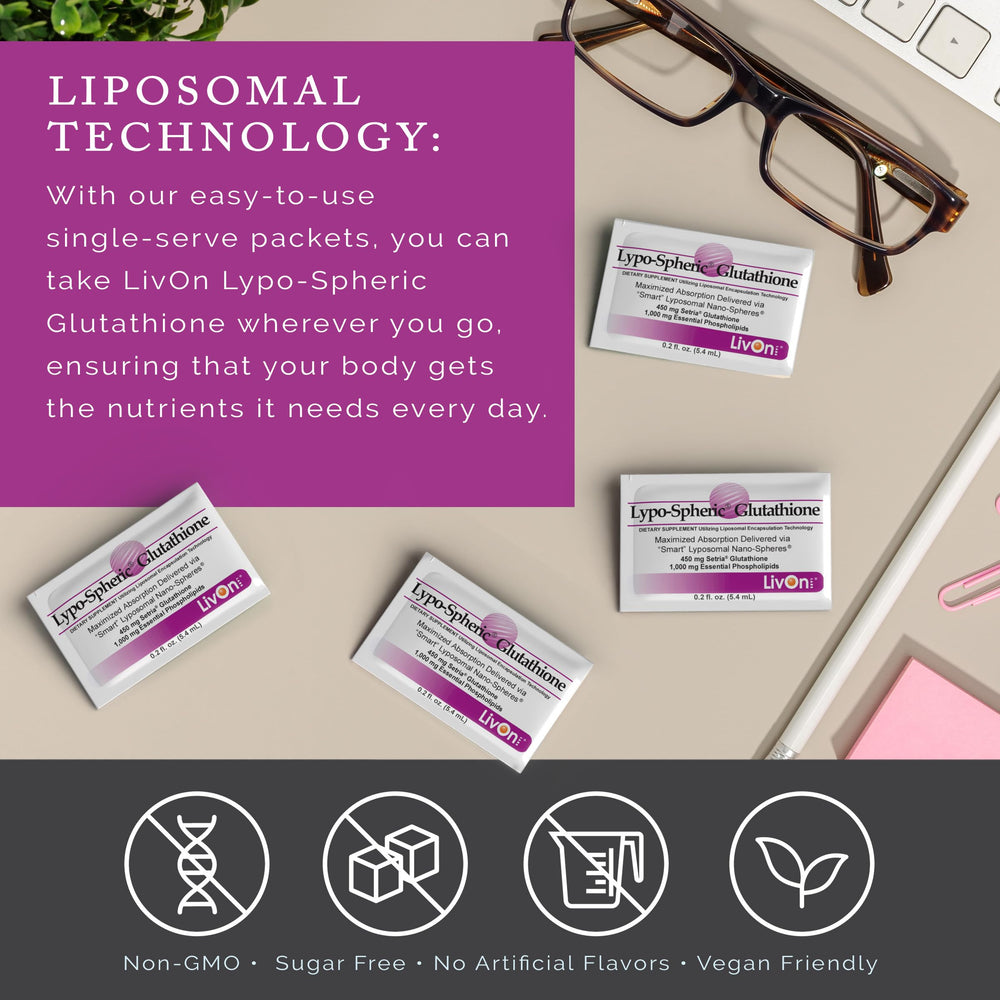 LivOn Glutathione packet being squeezed into water for quick intake.