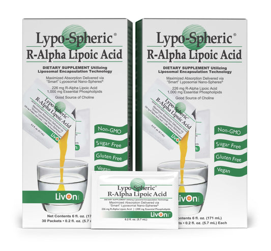 Hero image of LivOn Liposomal R-Alpha Lipoic Acid 226 mg per packet, 30 packets in a 2-pack