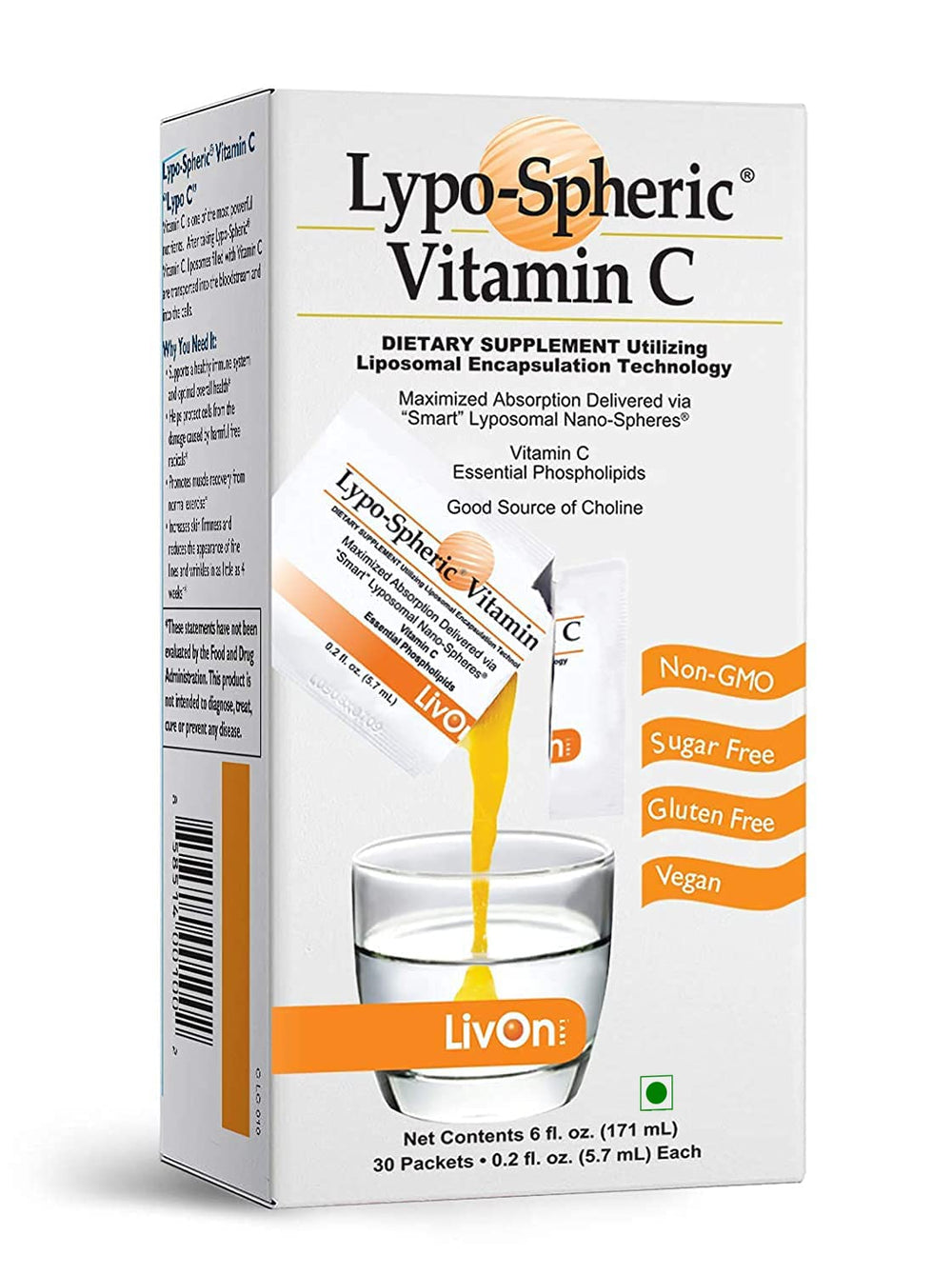 Front view of LivOn Lypo-Spheric Vitamin C 1000 mg pack
