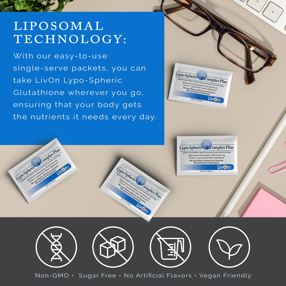 LivOn Lypo-Spheric B Complex Plus packet carried on the go for daily use.