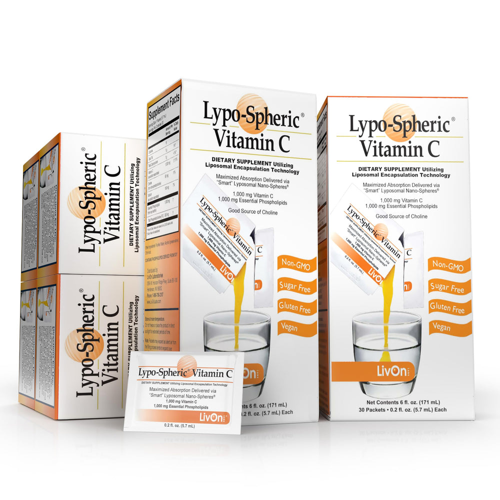 LivOn Lypo-Spheric Vitamin C packaging: 6 cartons with 180 packets