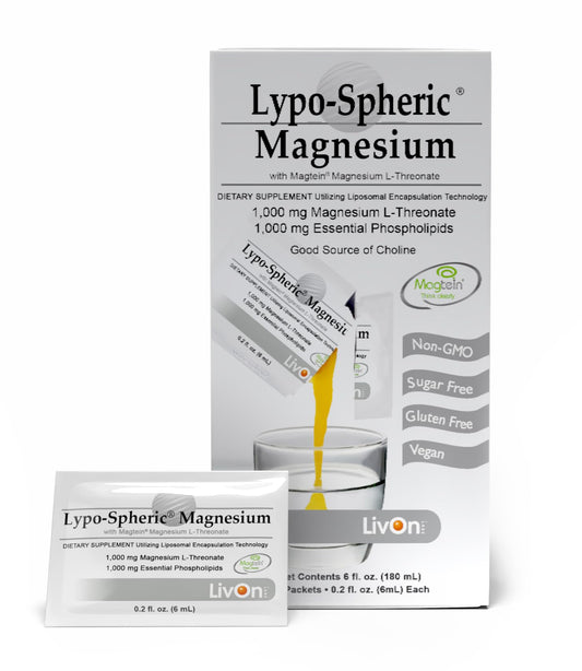 LivOn Lypo-Spheric Magnesium L-Threonate box and packets