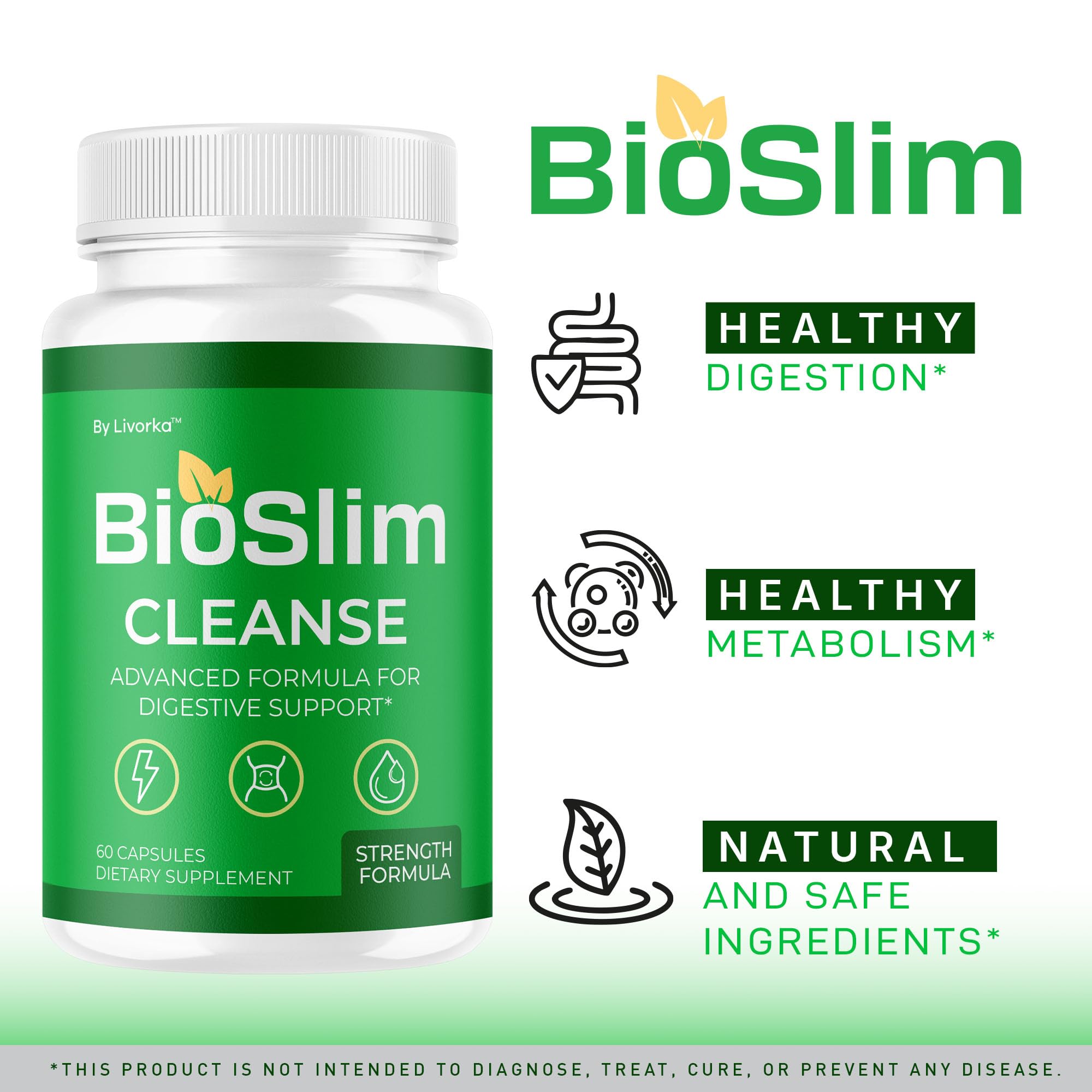 LIVORKA BioSlim Cleanse capsules bottle back with supplement details.