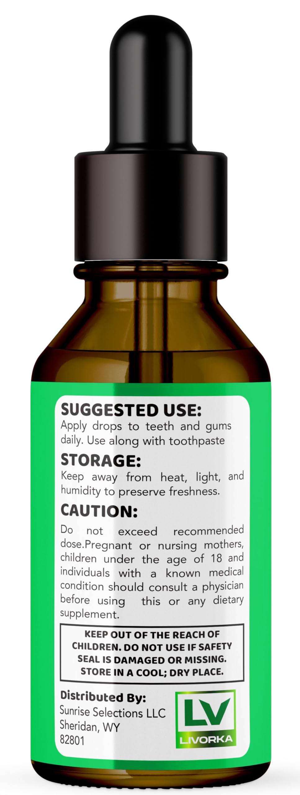 Droppers releasing Dentitox Pro Drops from a bottle