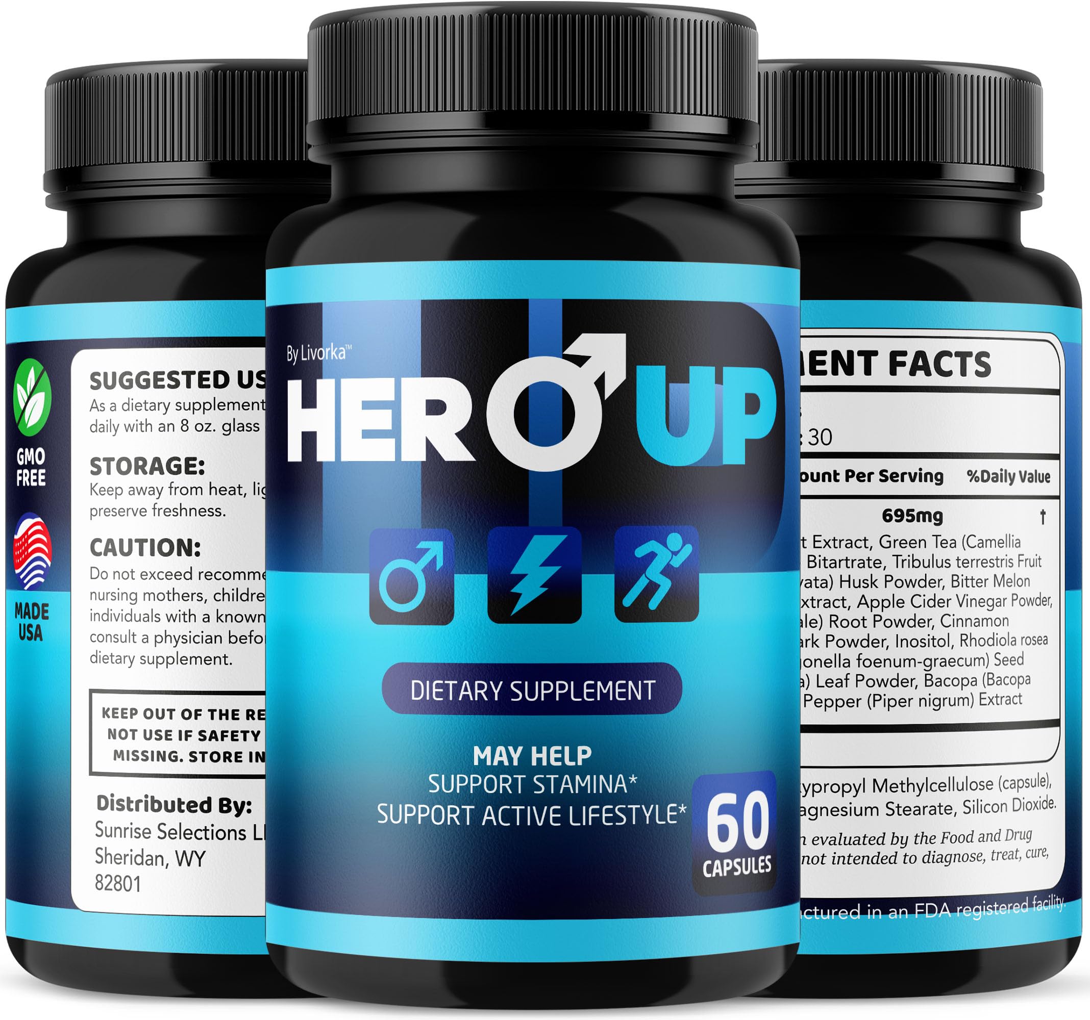 60 capsules per bottle for a one-month supply