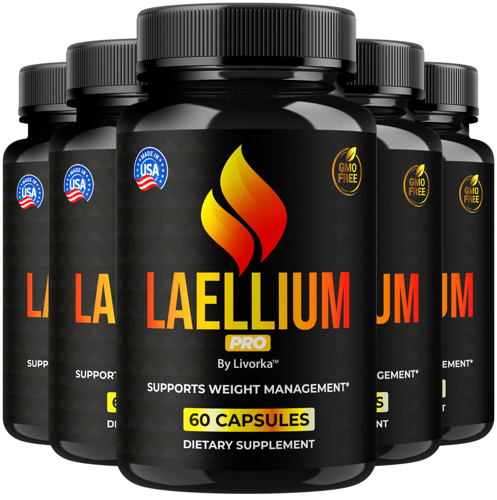LIVORKA Laellium Pro Pills 5-pack bottle front view supports daily wellness.