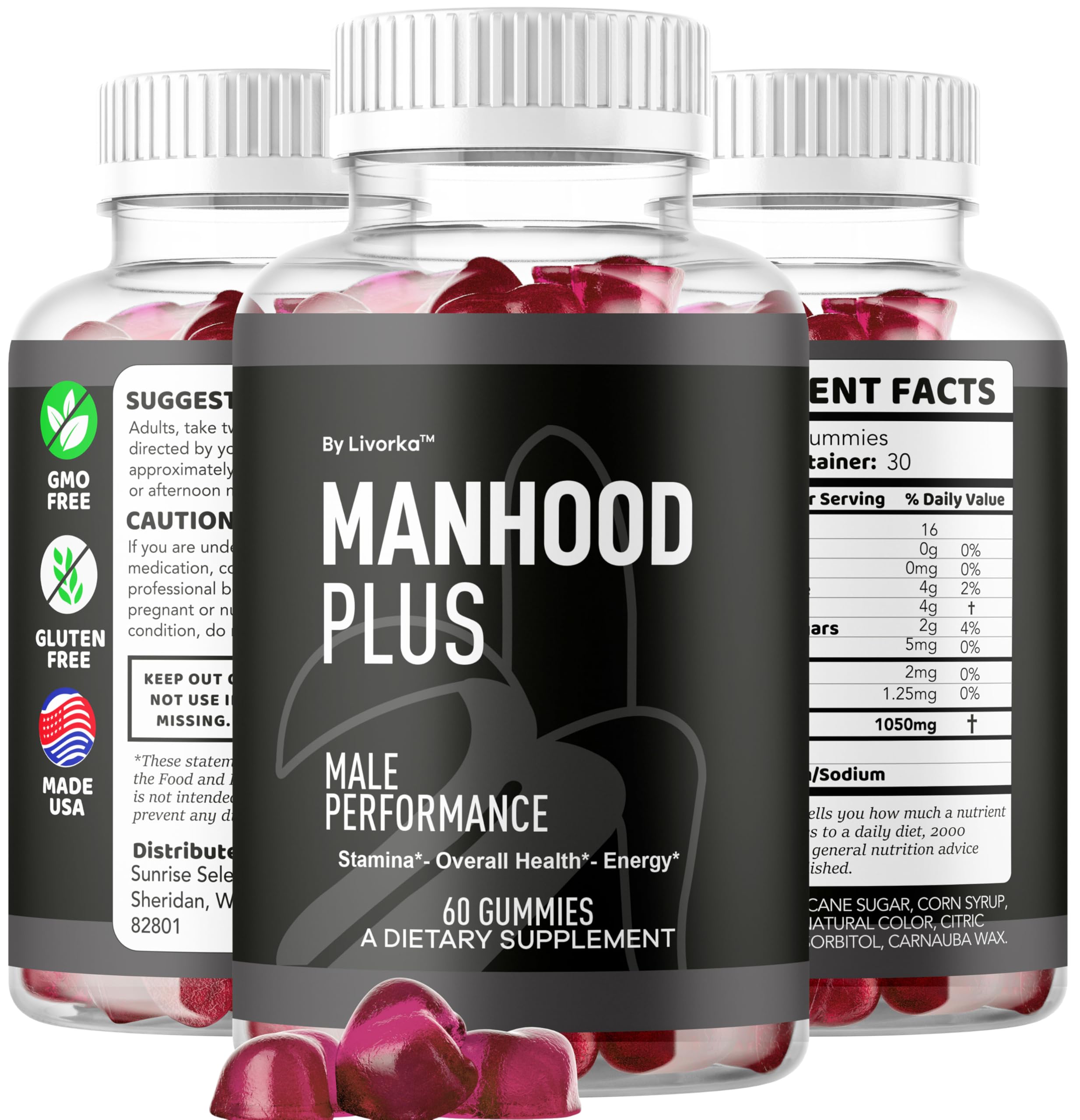 Close-up of Manhood Plus label on bottle