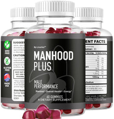 Close-up of Manhood Plus label on bottle