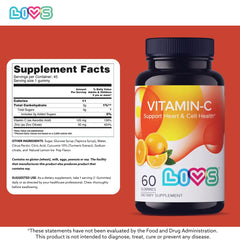 Nutritional ingredients label for LIVS Vitamin C Gummies