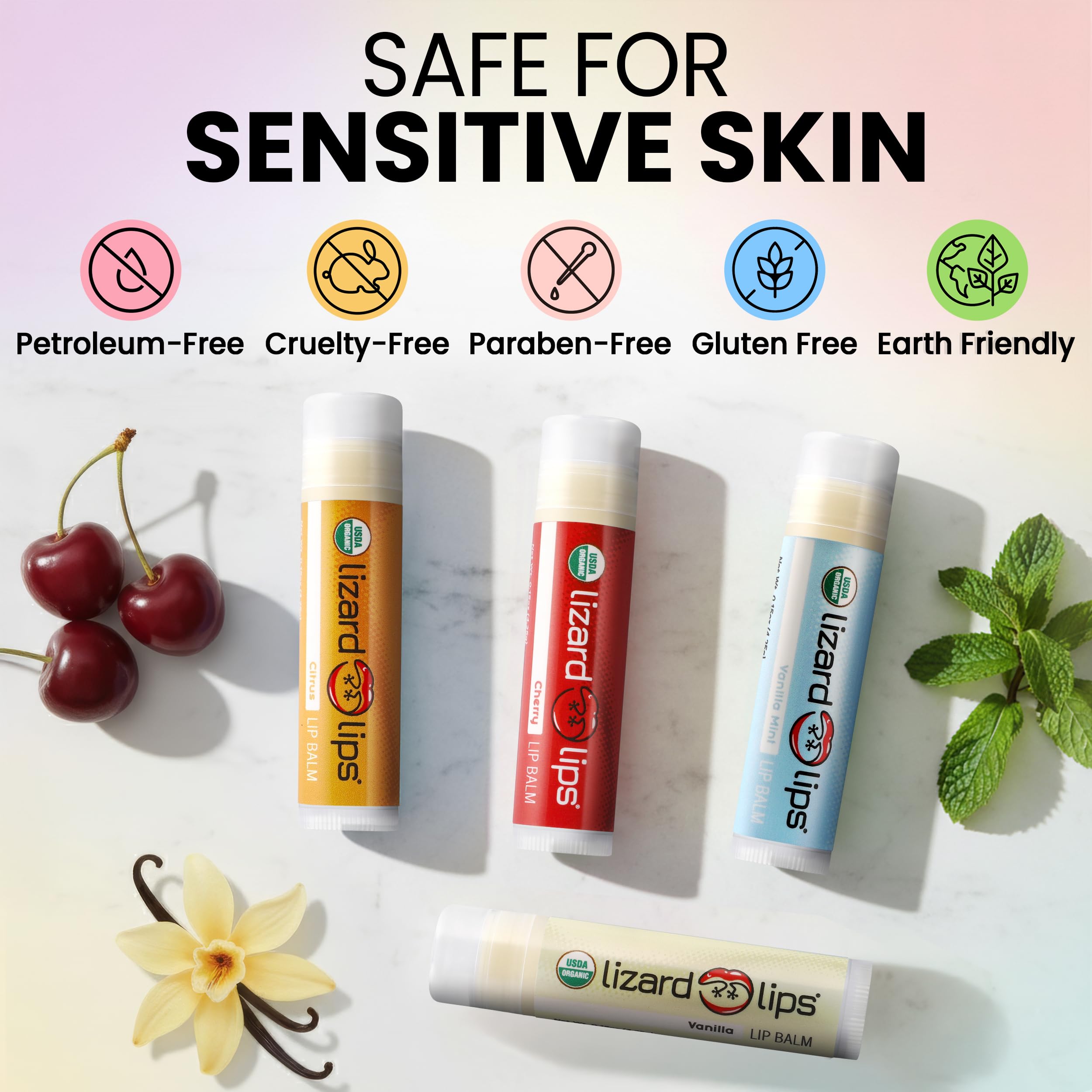 Lizard Lips Cherry balm tube with vibrant scent and moisture.