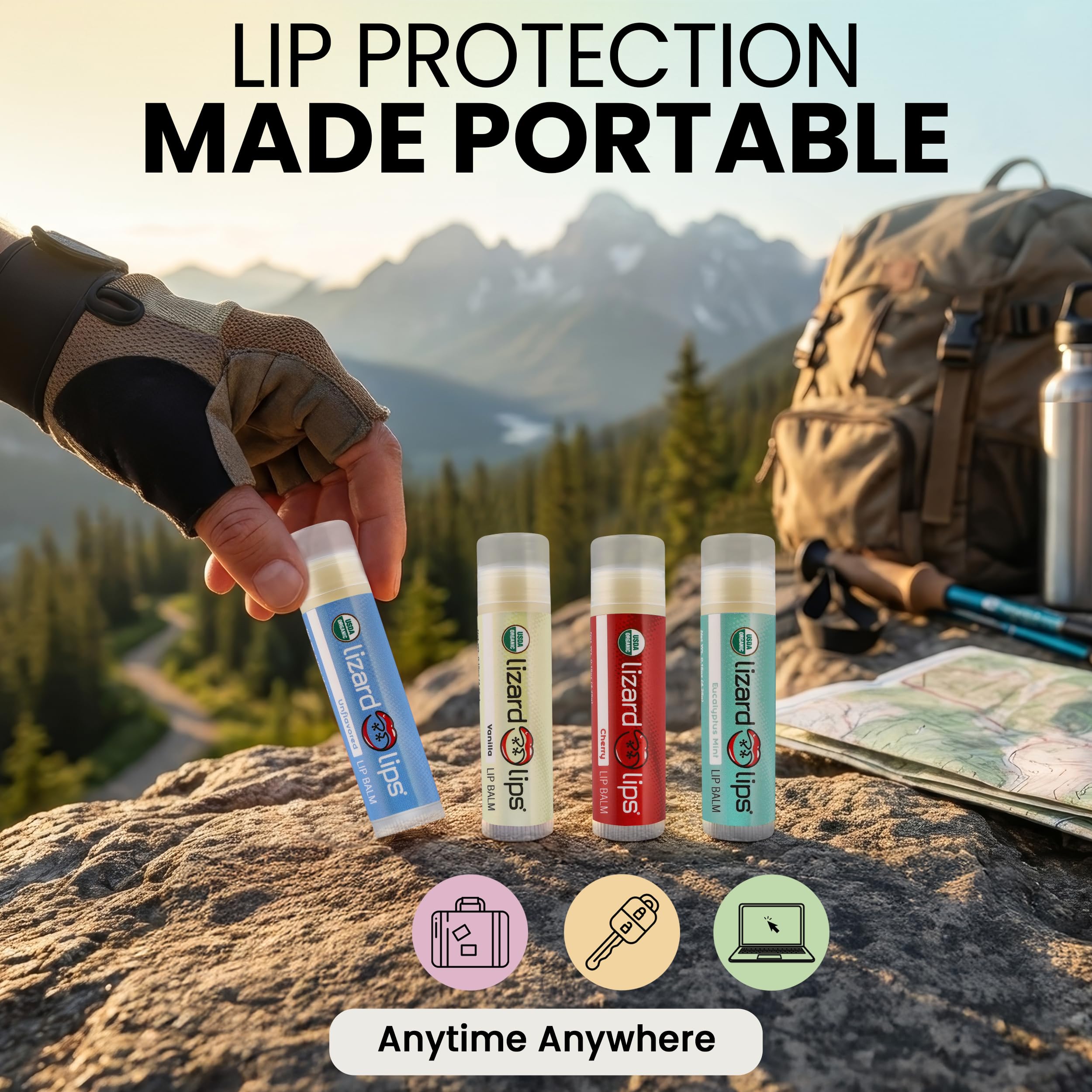 Lizard Lips Raspberry lip balm with fruity scent and hydration.