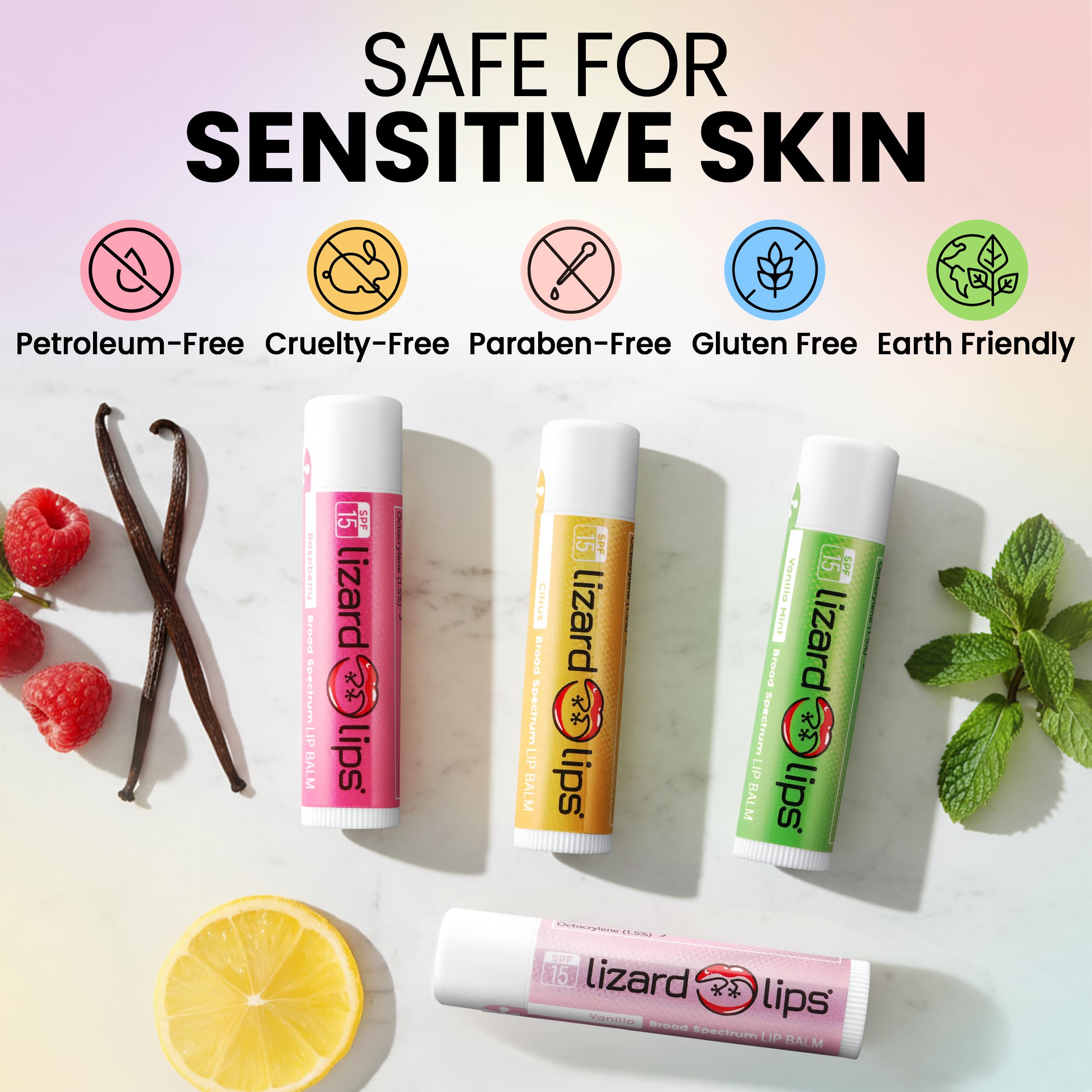 Lizard Lips Variety Pack front view invites versatile lip care for beach, desk, and bag.