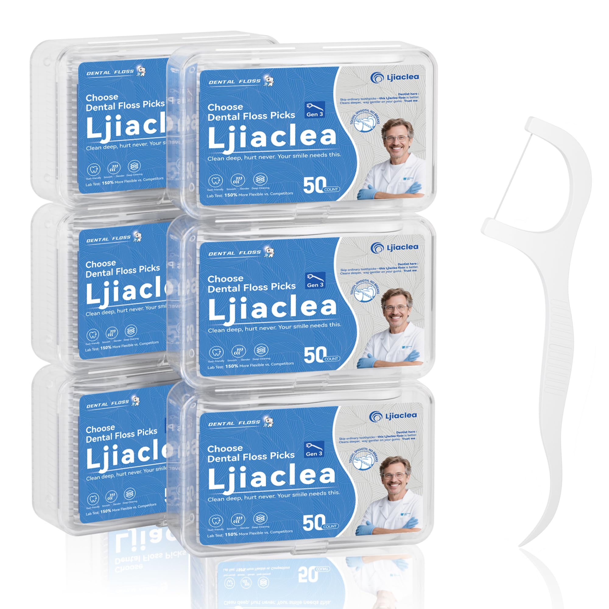 Box packaging of LJIACLEA Floss Picks 300-count