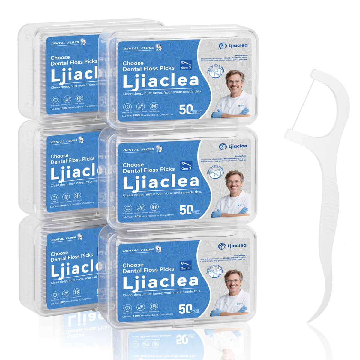 Box packaging of LJIACLEA Floss Picks 300-count